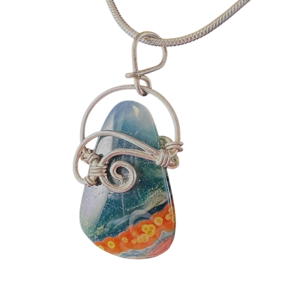 Unbranded Ocean Jasper Wire Wrapped Necklace Womens OS Multicolor Excellent